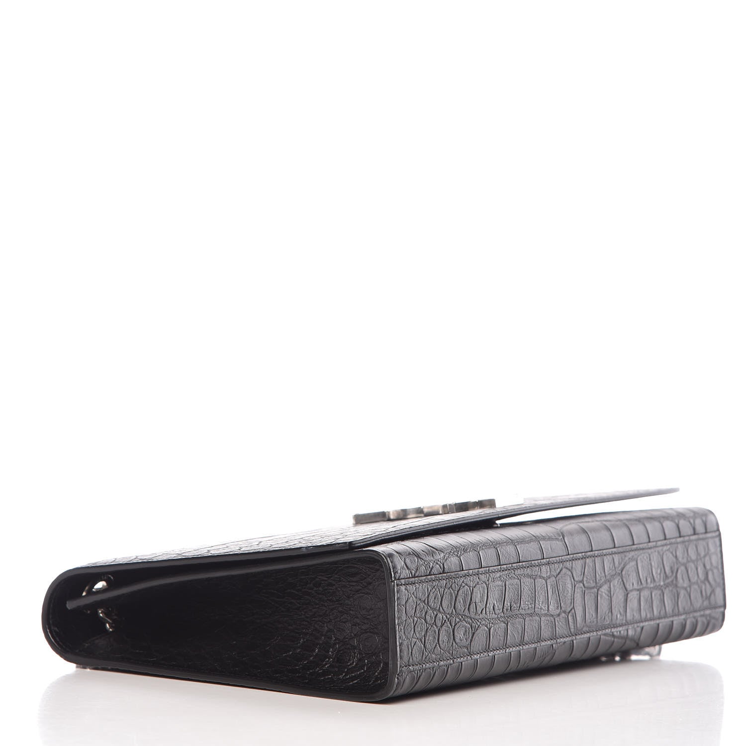 Saint Laurent Calfskin Crocodile Embossed Large Classic Monogram Kate Satchel Black 4 of 9