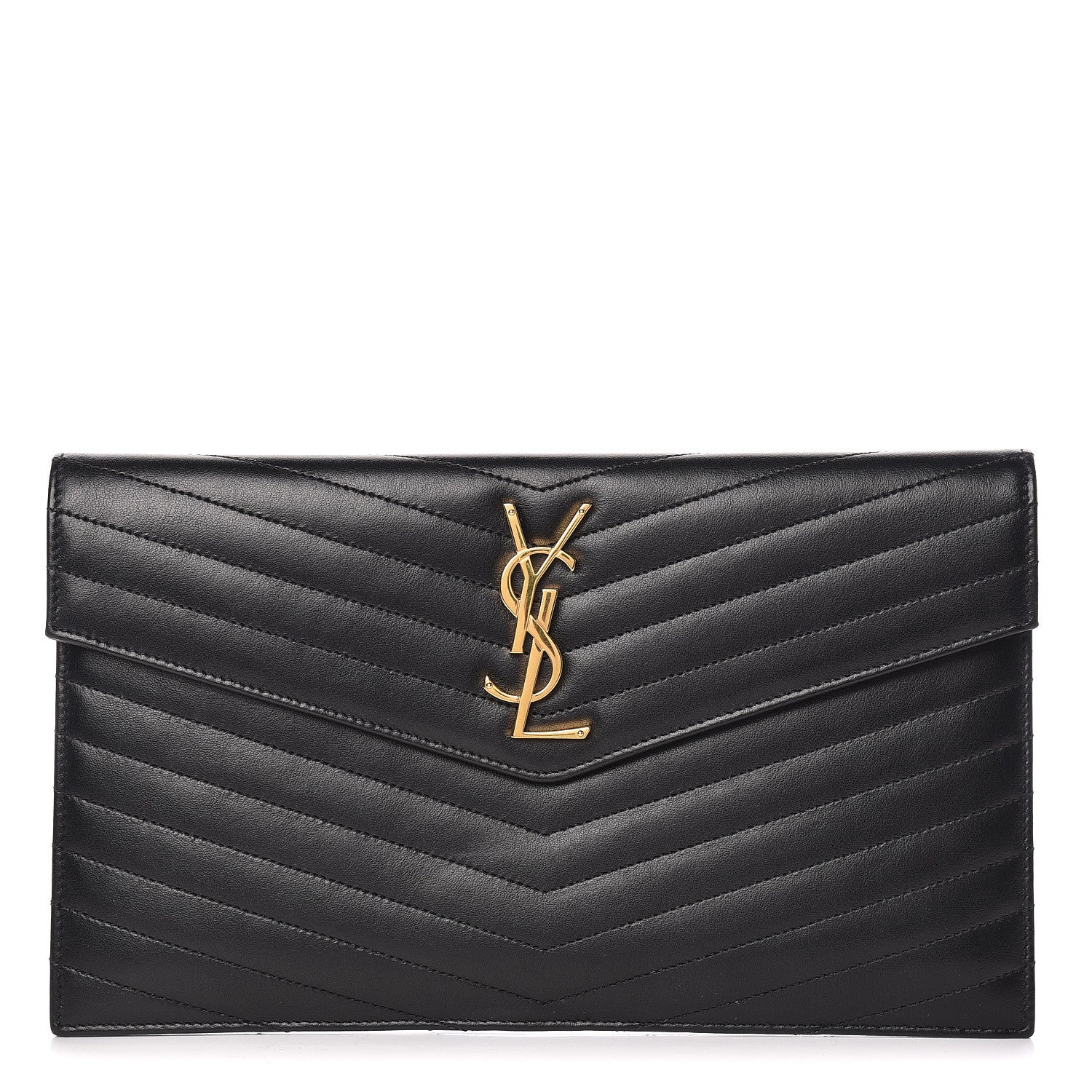 Saint Laurent Calfskin Matelasse Chevron Monogram Uptown Clutch Black 1 of 10