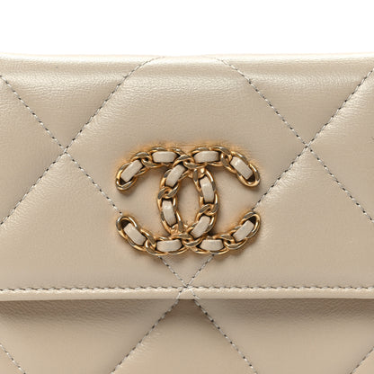Chanel Lambskin Quilted Chanel 19 Flap Coin Purse With Chain Beige 9 of 12