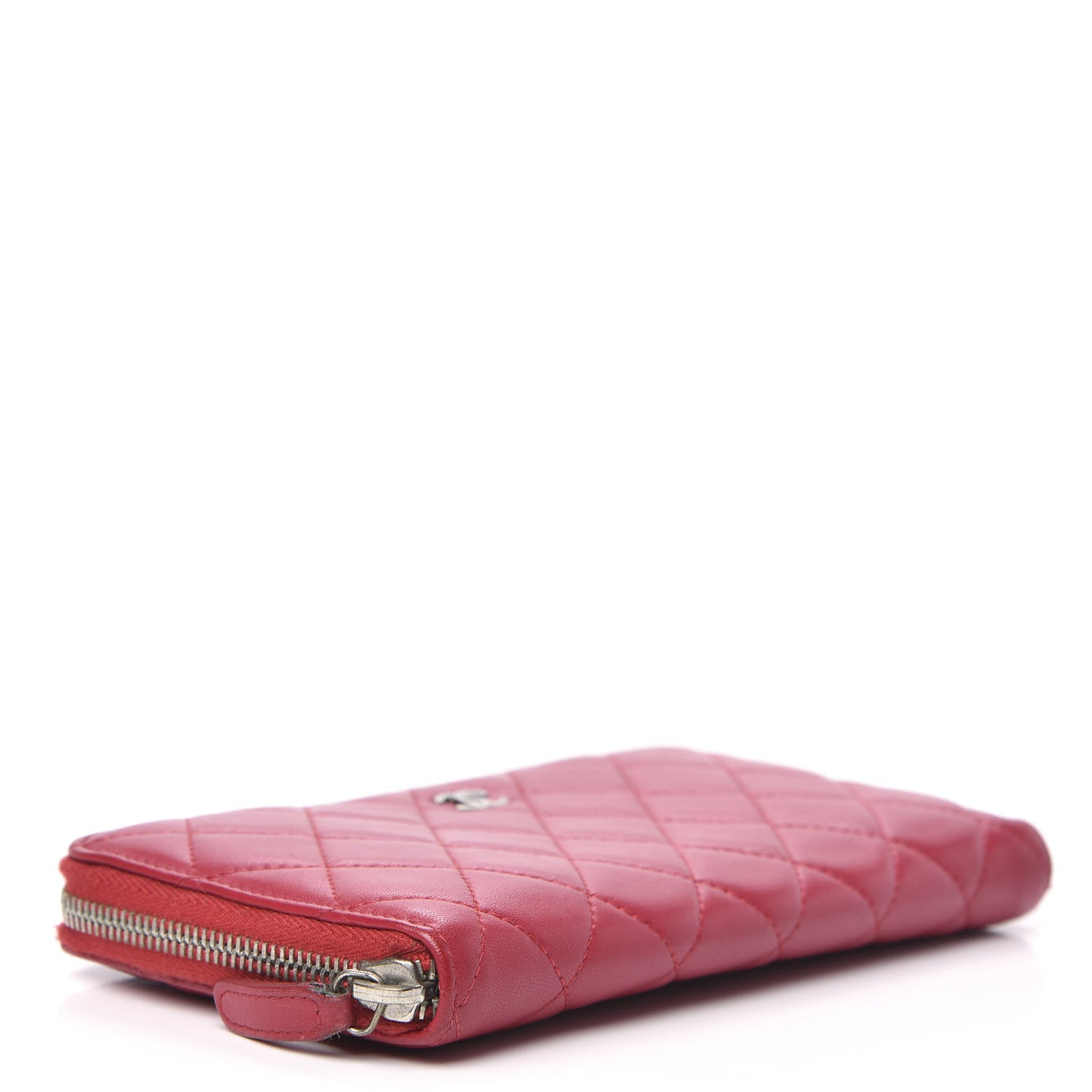 Lambskin Quilted Zip Around Wallet Dark Pink