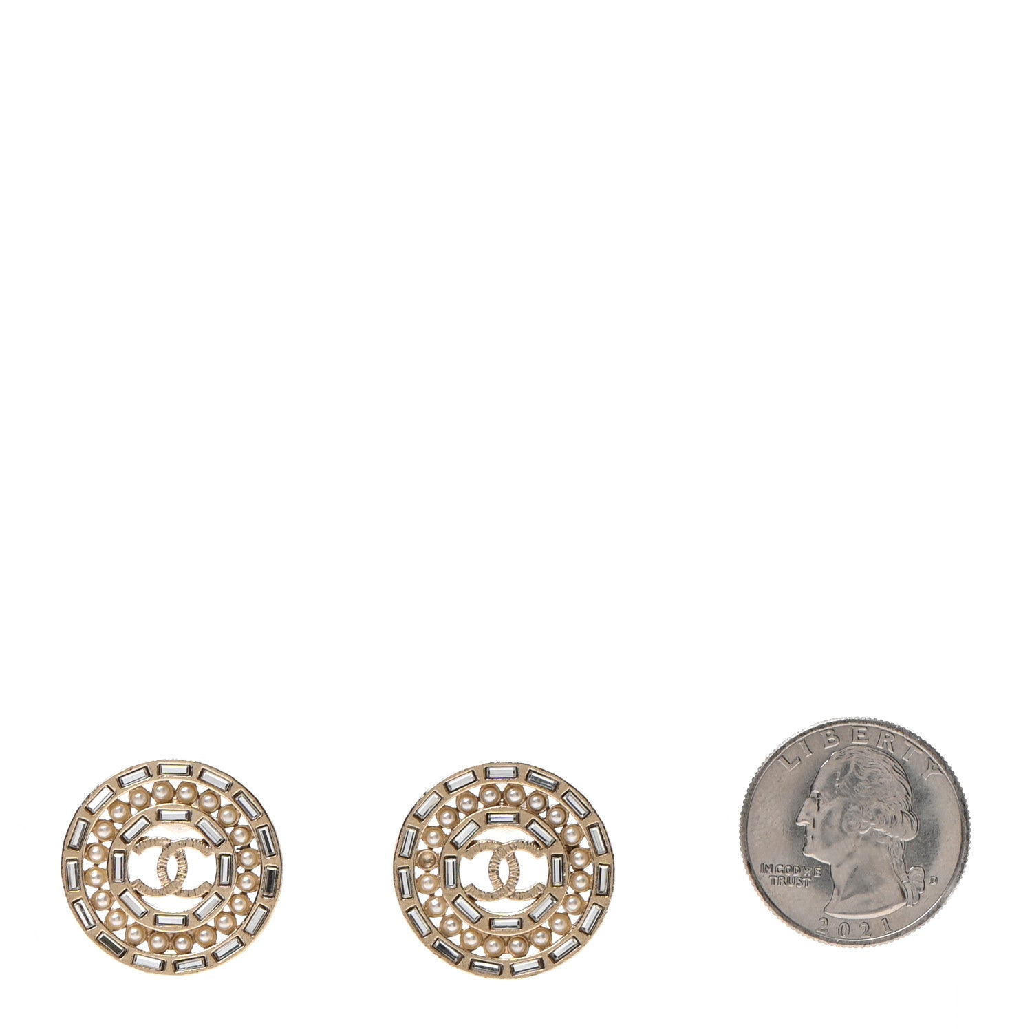 Chanel Pearl Crystal Baguette CC Round Earrings Gold 5 of 11