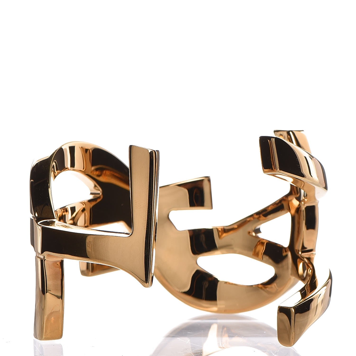 Saint Laurent Brass Monogram Small Cuff Bracelet Gold 4 of 5
