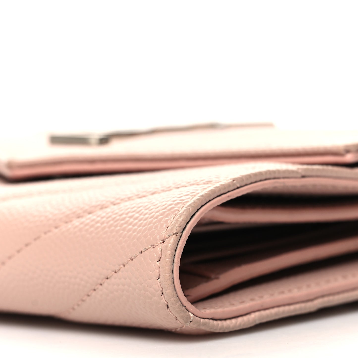 Grain De Poudre Matelasse Chevron Monogram Compact Tri Fold Wallet Pale Pink