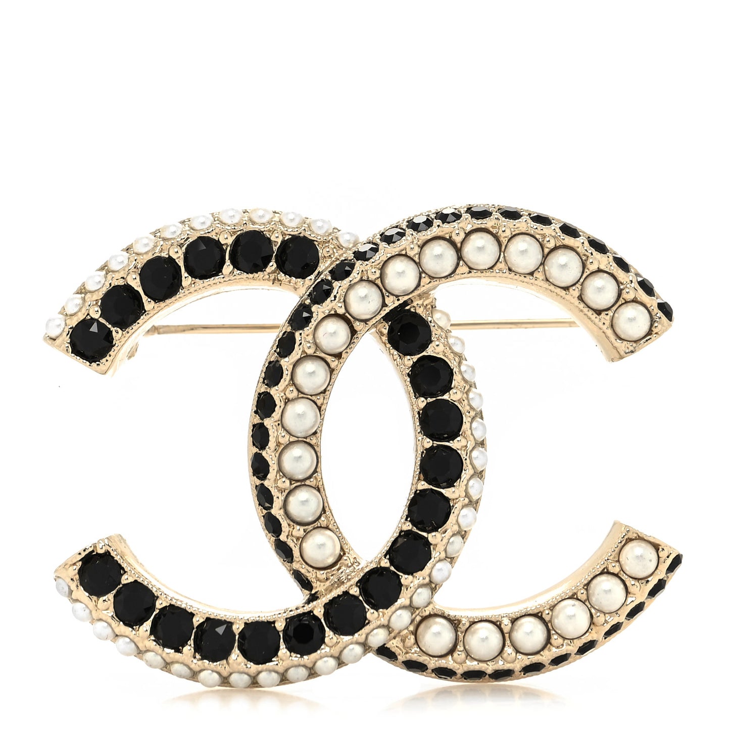 Pearl Crystal CC Brooch Black Gold