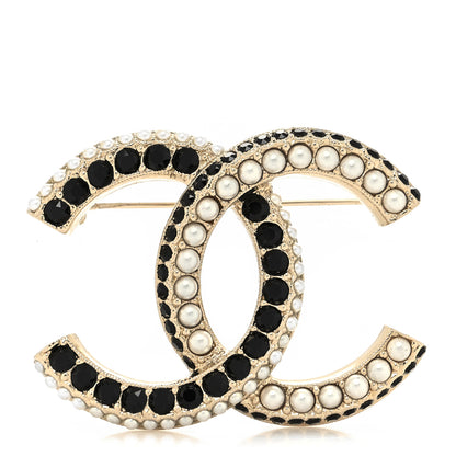 Chanel Pearl Crystal CC Brooch Black Gold 1 of 3