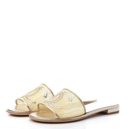Chanel Glitter Mesh Patent Calfskin CC Mules 39 Gold 3 of 7