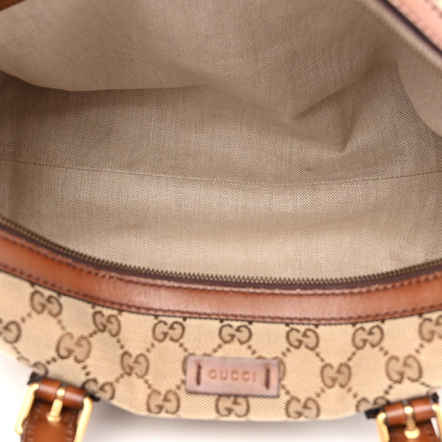 Monogram Medium Lady Web Boston Bag Beige Cuir