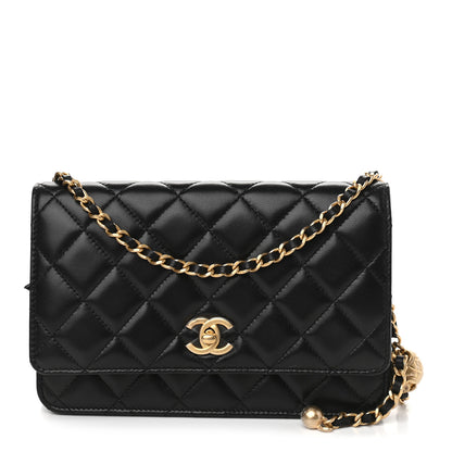 Chanel Lambskin Quilted CC Pearl Crush Wallet on Chain WOC Black 1 of 10
