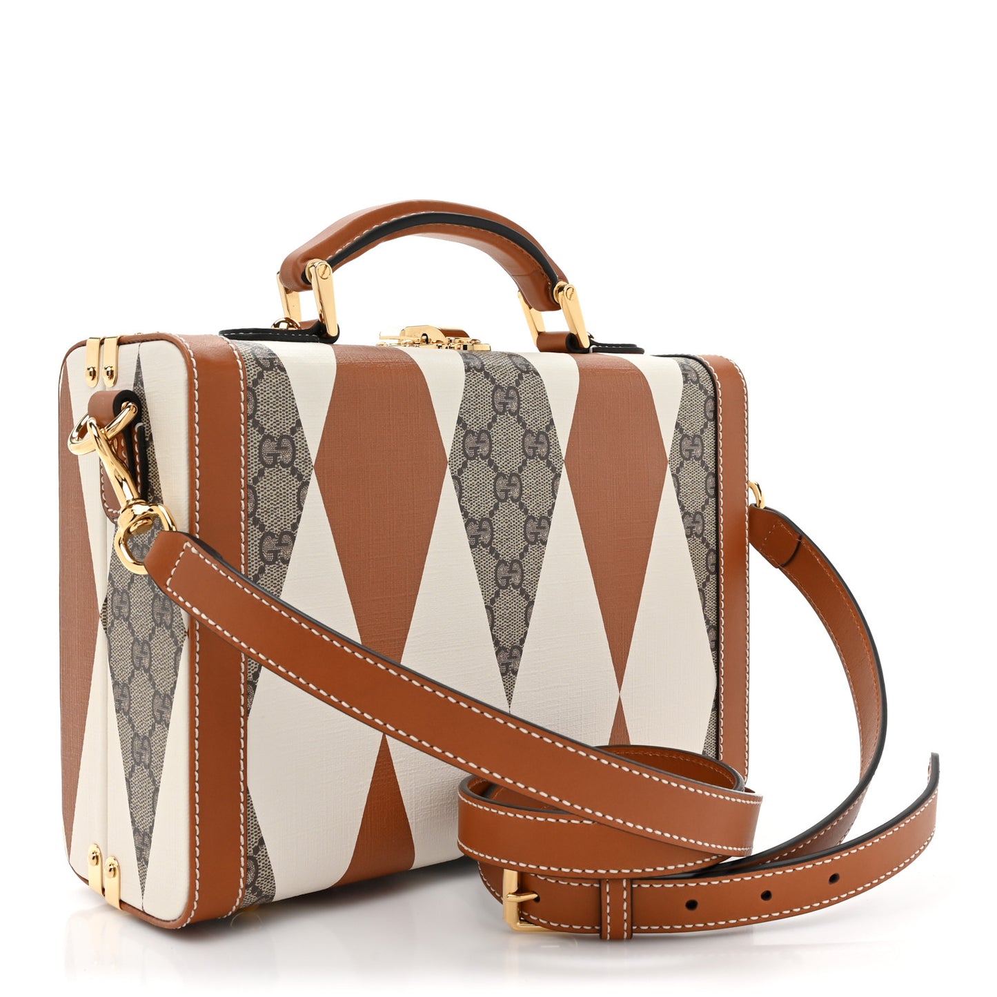 GG Supreme Monogram Boarded Dyana Calfskin Rhombus Print Savoy Top Handle Beauty Case Beige Ebony Mystic White Hazel Brown