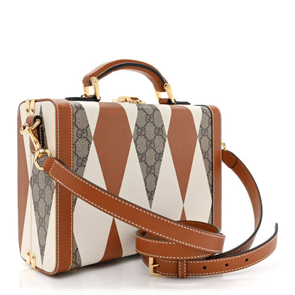 Gucci GG Supreme Monogram Boarded Dyana Calfskin Rhombus Print Savoy Top Handle Beauty Case Beige Ebony Mystic White Hazel Brown 3 of 8