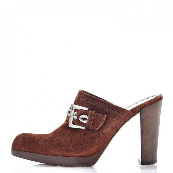 Suede Buckle Mules 38 Brown