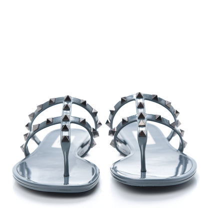 Valentino Garavani PVC Jelly Rockstud Caged Flat Thong Sandals 36 Blue 2 of 8