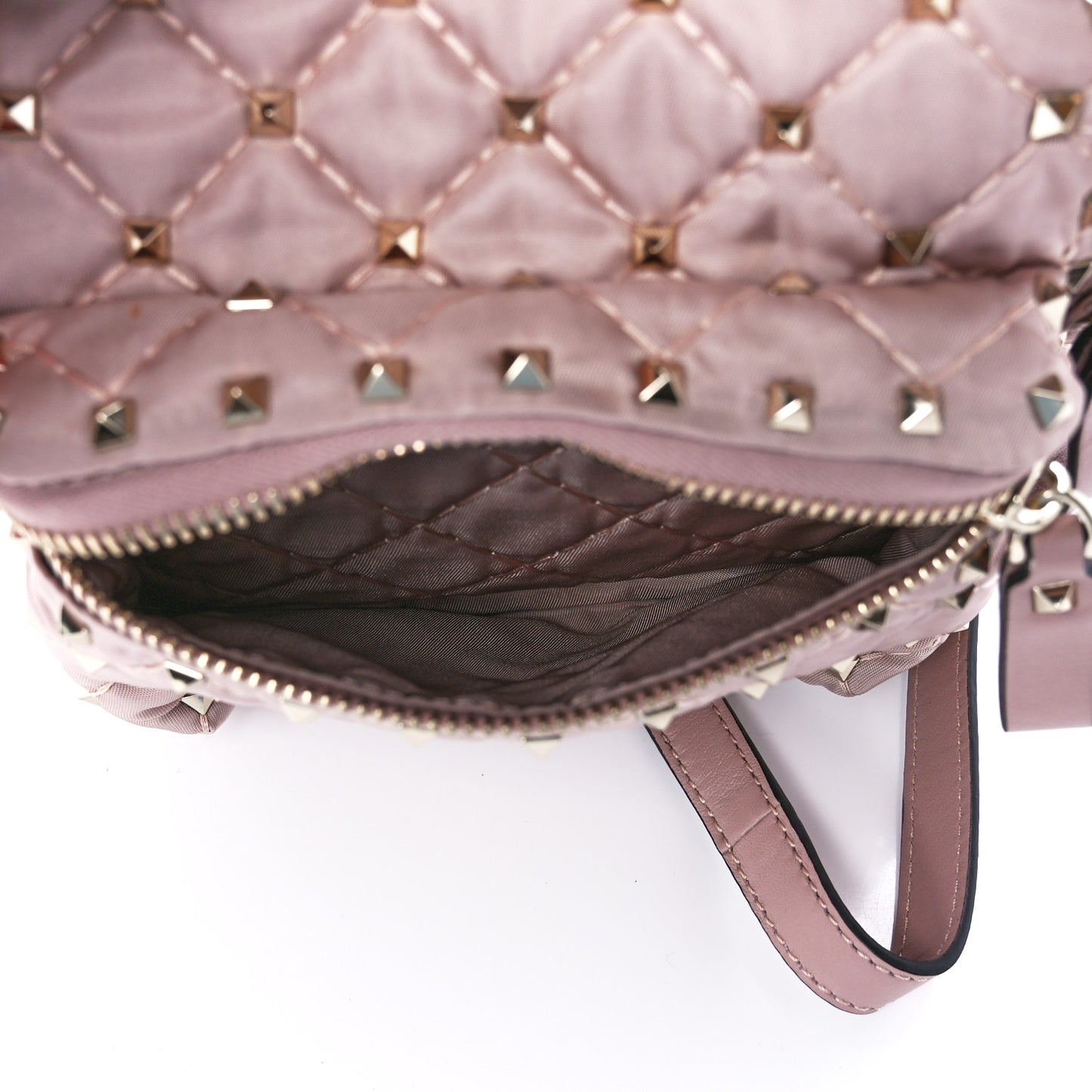 Nylon Quilted Mini Rockstud Spike Backpack Dusty Rose