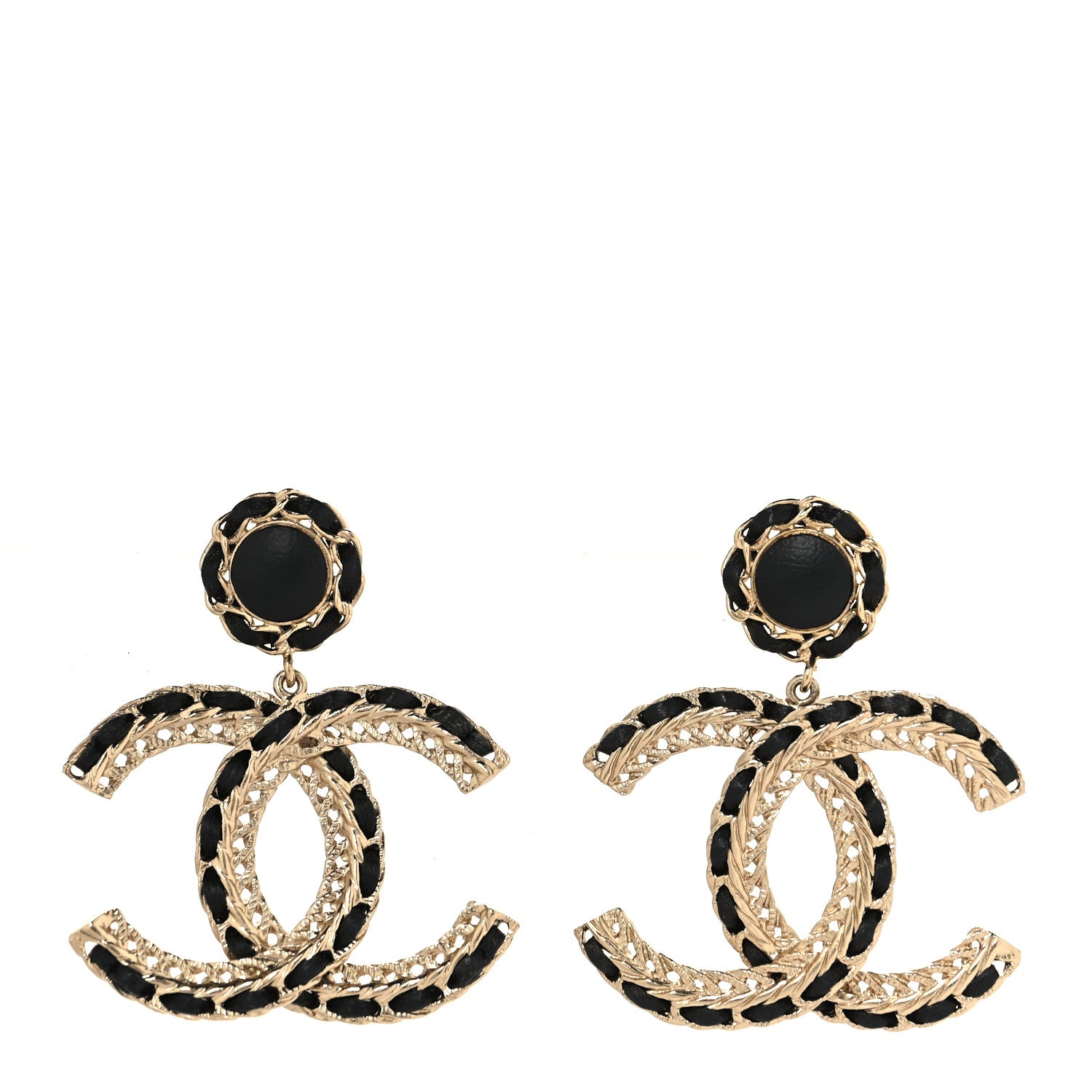 Chanel Lambskin CC Chain Drop Earrings Black Gold 1 of 5