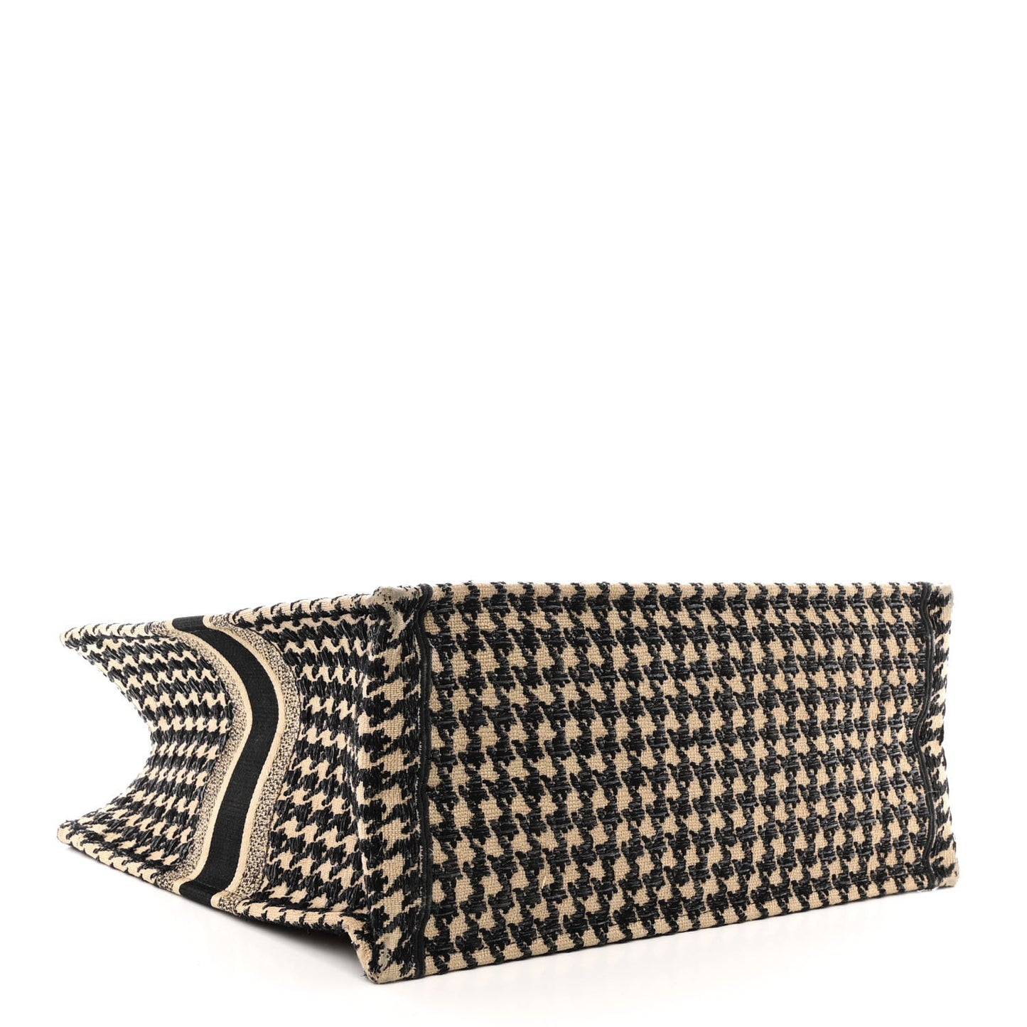 Canvas Houndstooth Embroidered Book Tote Beige Black