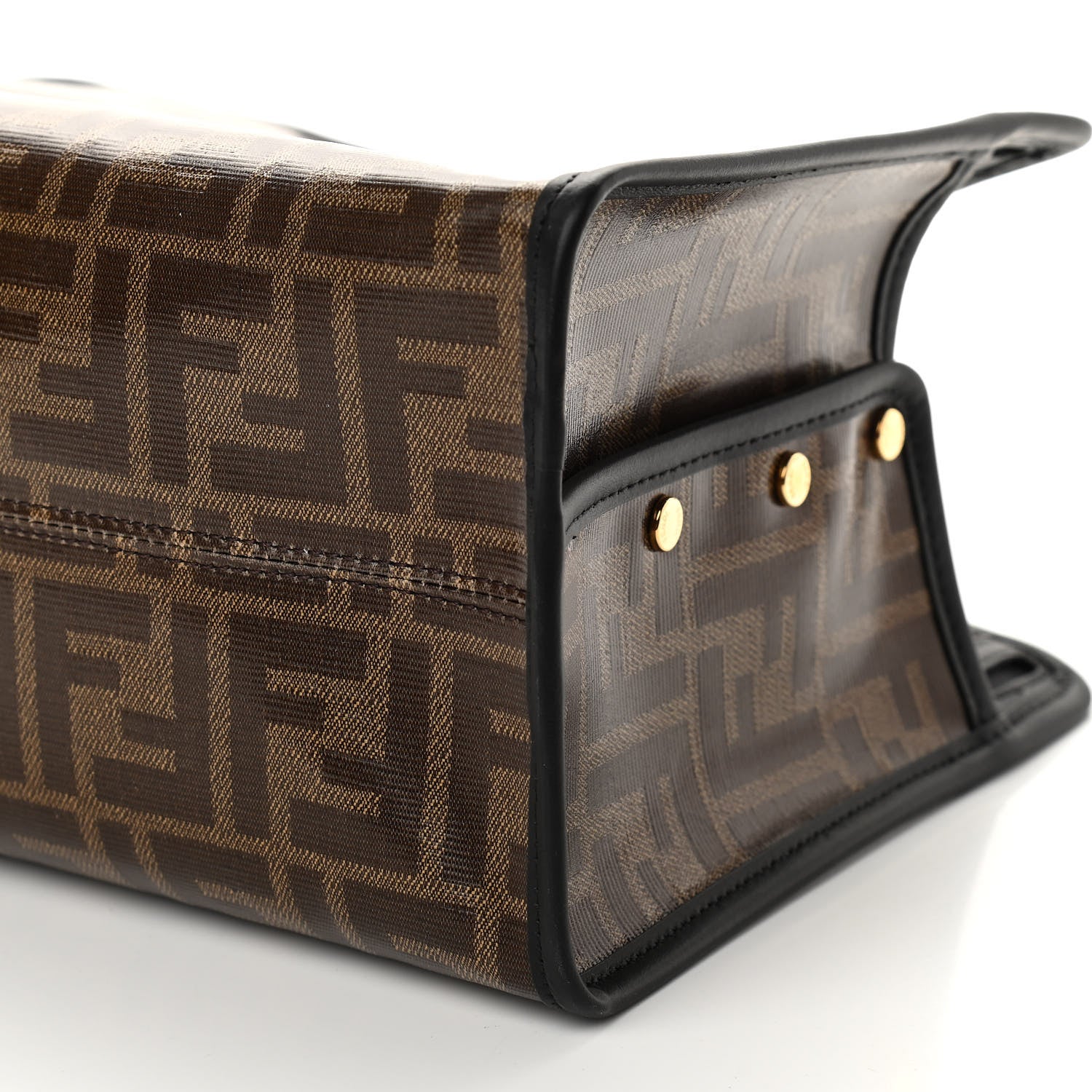 Fendi Glazed Fabric Vitello Century FF 1974 Stamp Patch Mini Peekaboo Defender Cover Mogano Panna Black 10 of 10