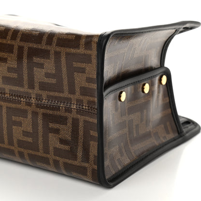 Fendi Glazed Fabric Vitello Century FF 1974 Stamp Patch Mini Peekaboo Defender Cover Mogano Panna Black 10 of 10