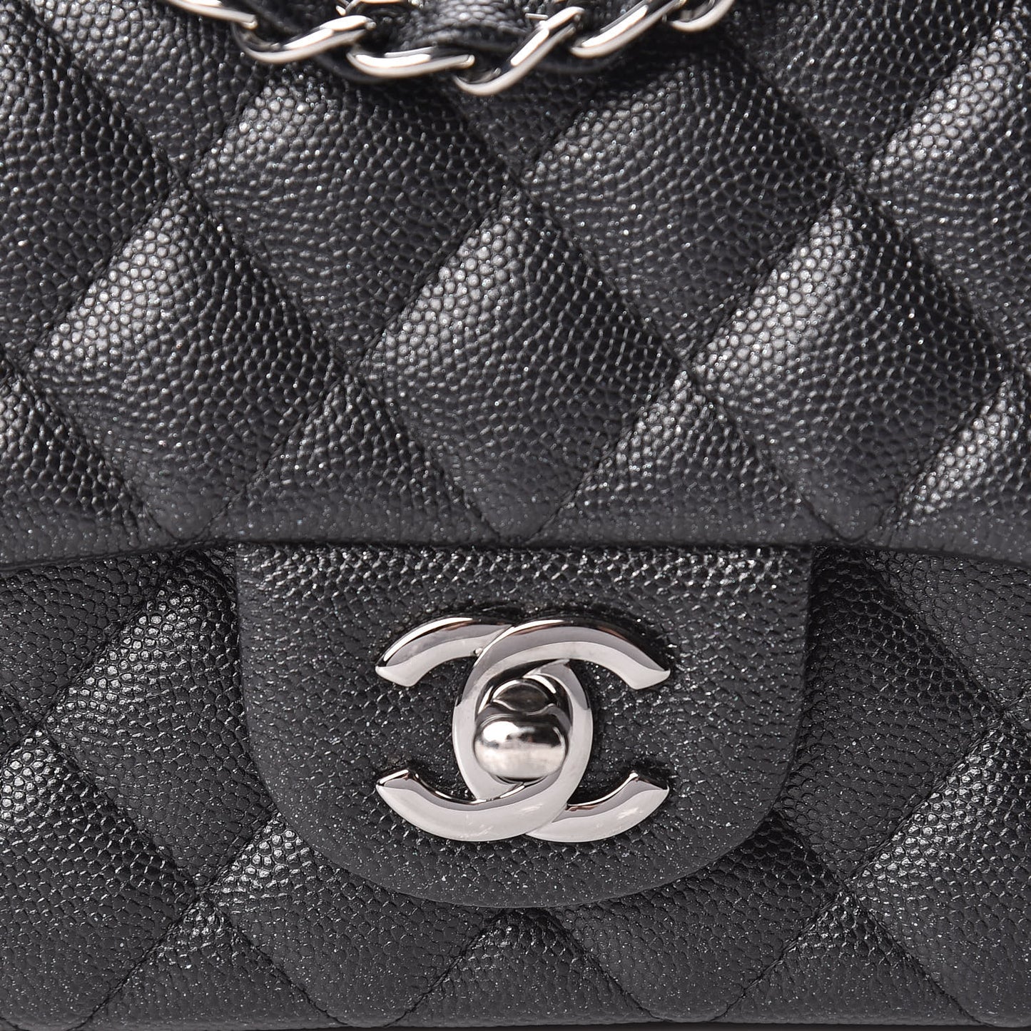 Iridescent Caviar Quilted Mini Rectangular Flap Black