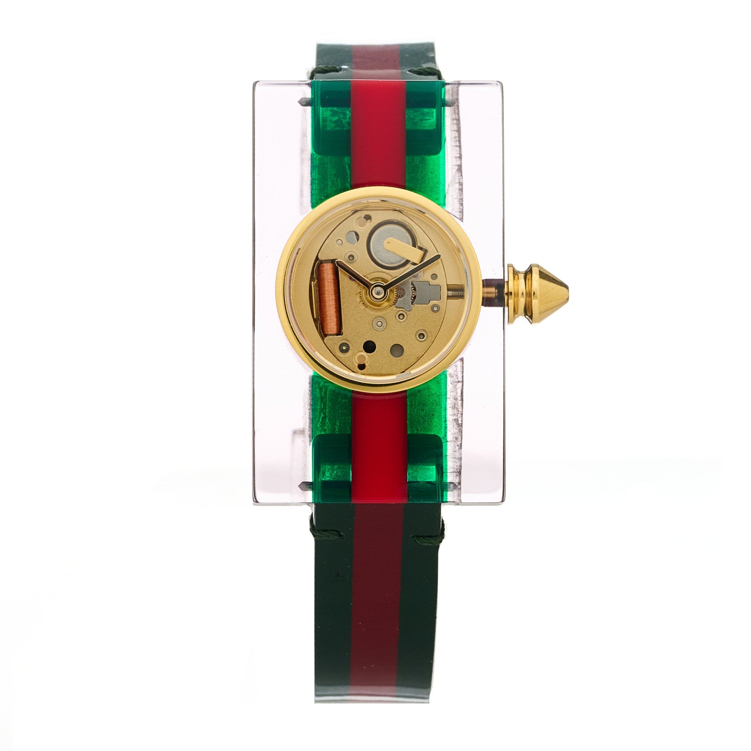 Gucci Stainless Steel Calfskin Plexiglass 24mm Skeleton Quartz Watch 1 of 4