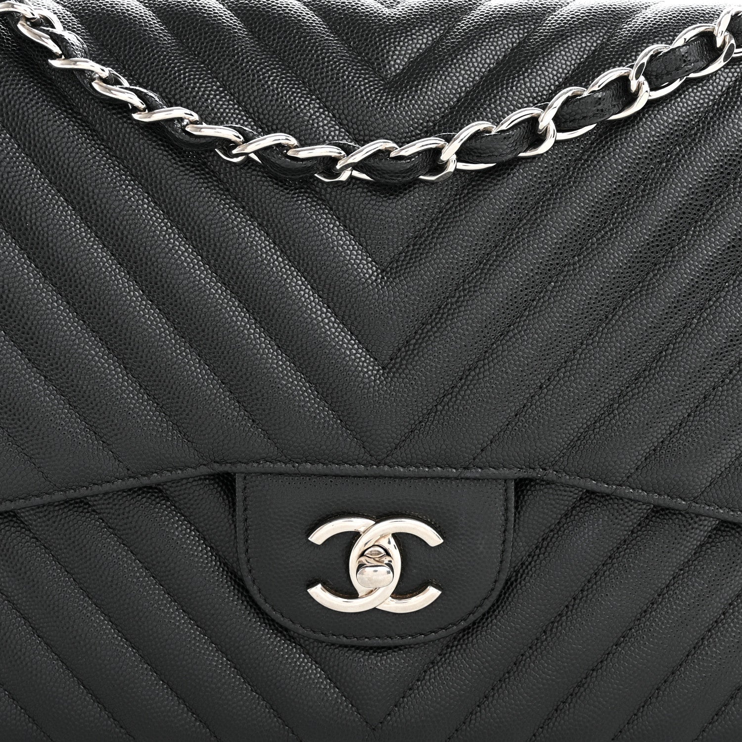 Chanel Iridescent Caviar Chevron Quilted Jumbo Double Flap Black 8 of 10