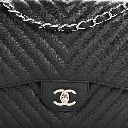 Chanel Iridescent Caviar Chevron Quilted Jumbo Double Flap Black 8 of 10