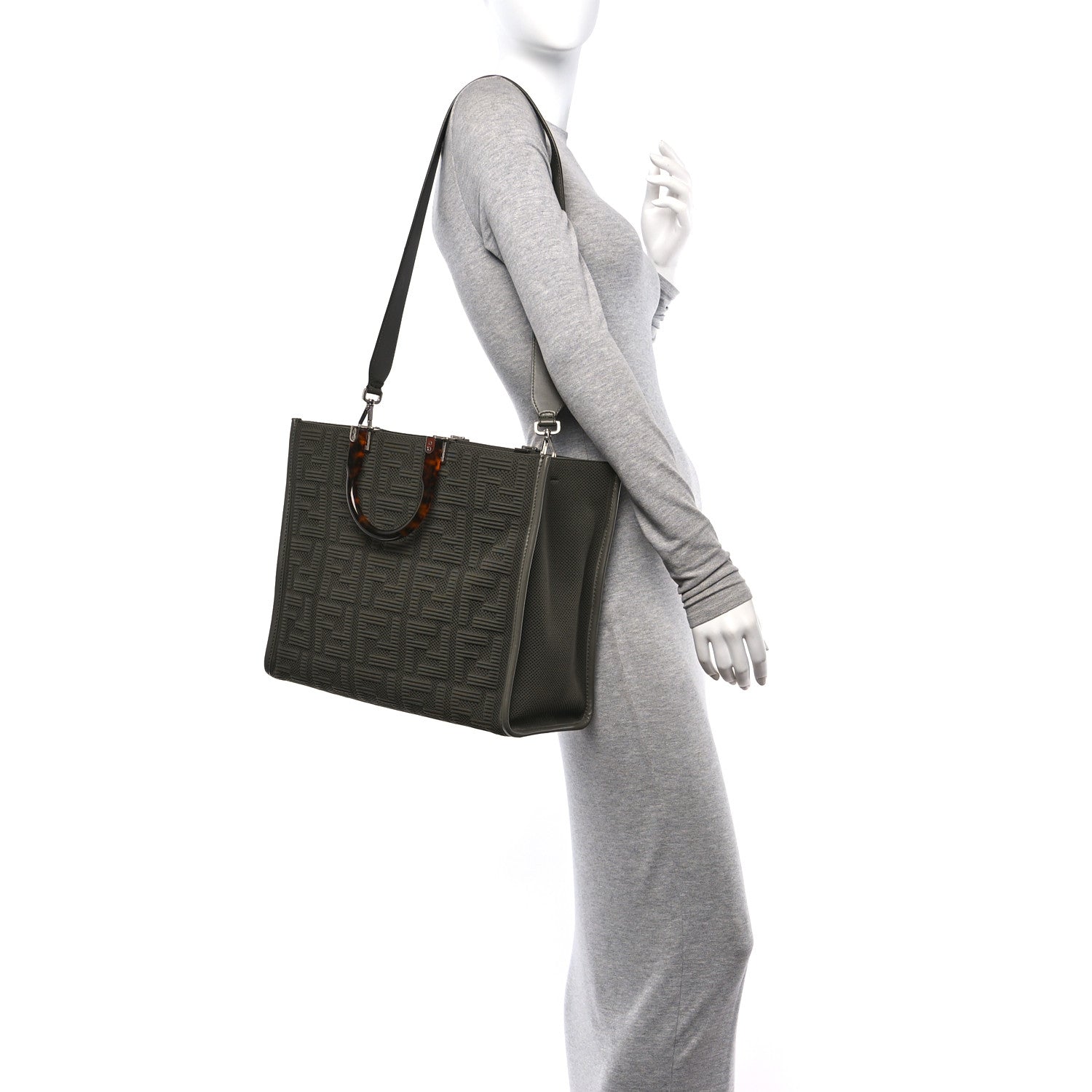 Fendi Technical Fabric Plexiglass FF Medium Fendi Sunshine Shopper Tote Wood 3 of 10
