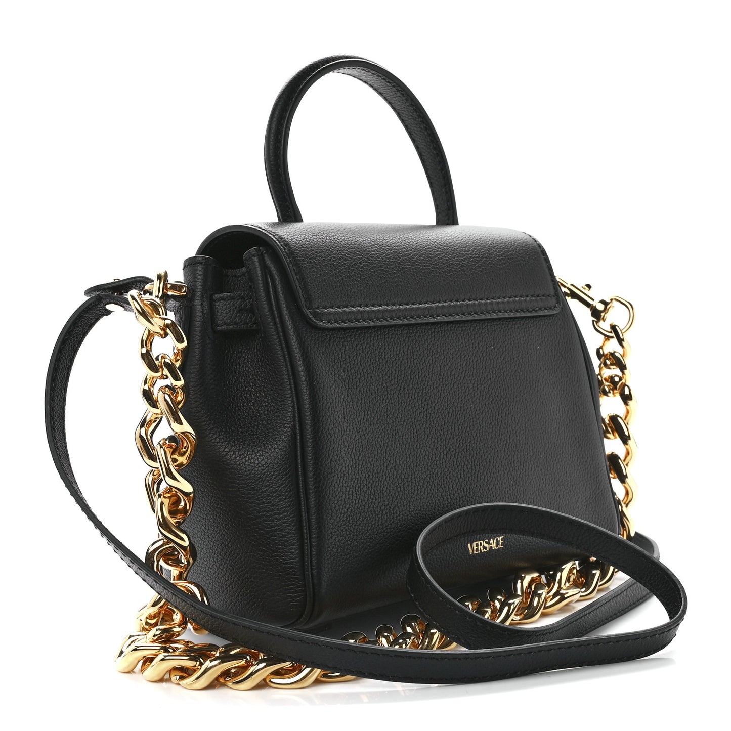 Grained Calfskin Small La Medusa Top Handle Bag Black