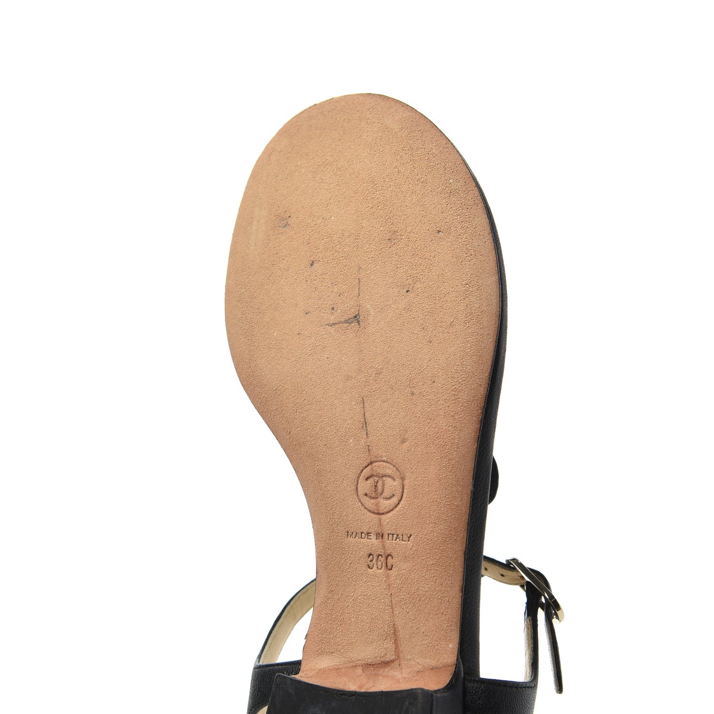 Lambskin CC Chain Thong Sandals 36 Black