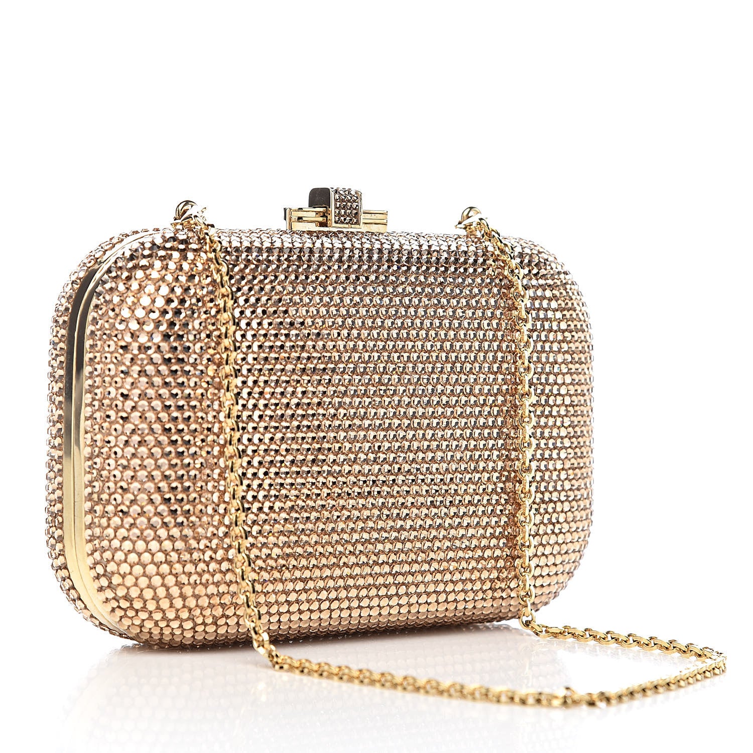 Judith Leiber Swarovski Crystal Minaudiere Clutch Gold 3 of 9