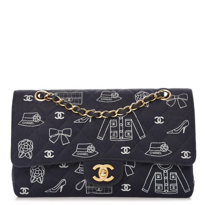 Chanel Canvas Printed Quilted Medium Double Flap Blue White 1 of 10