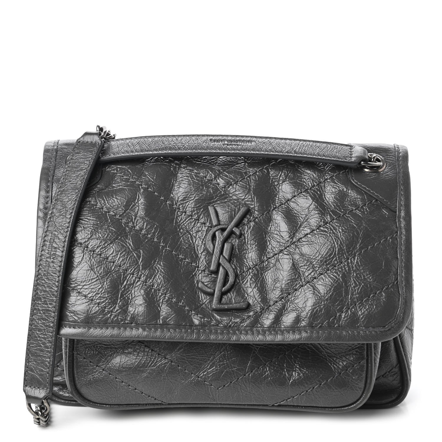Saint Laurent Crinkled Calfskin Matelasse Monogram Baby Niki Chain Satchel Storm 1 of 11