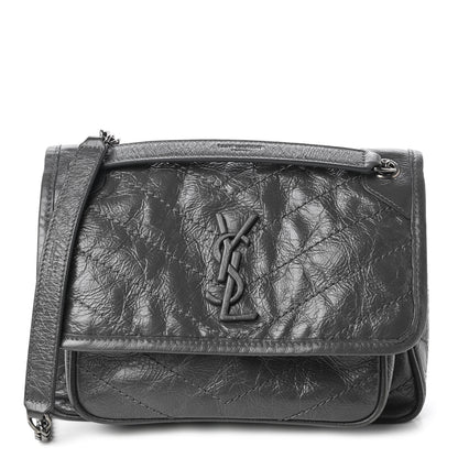Saint Laurent Crinkled Calfskin Matelasse Monogram Baby Niki Chain Satchel Storm 1 of 11