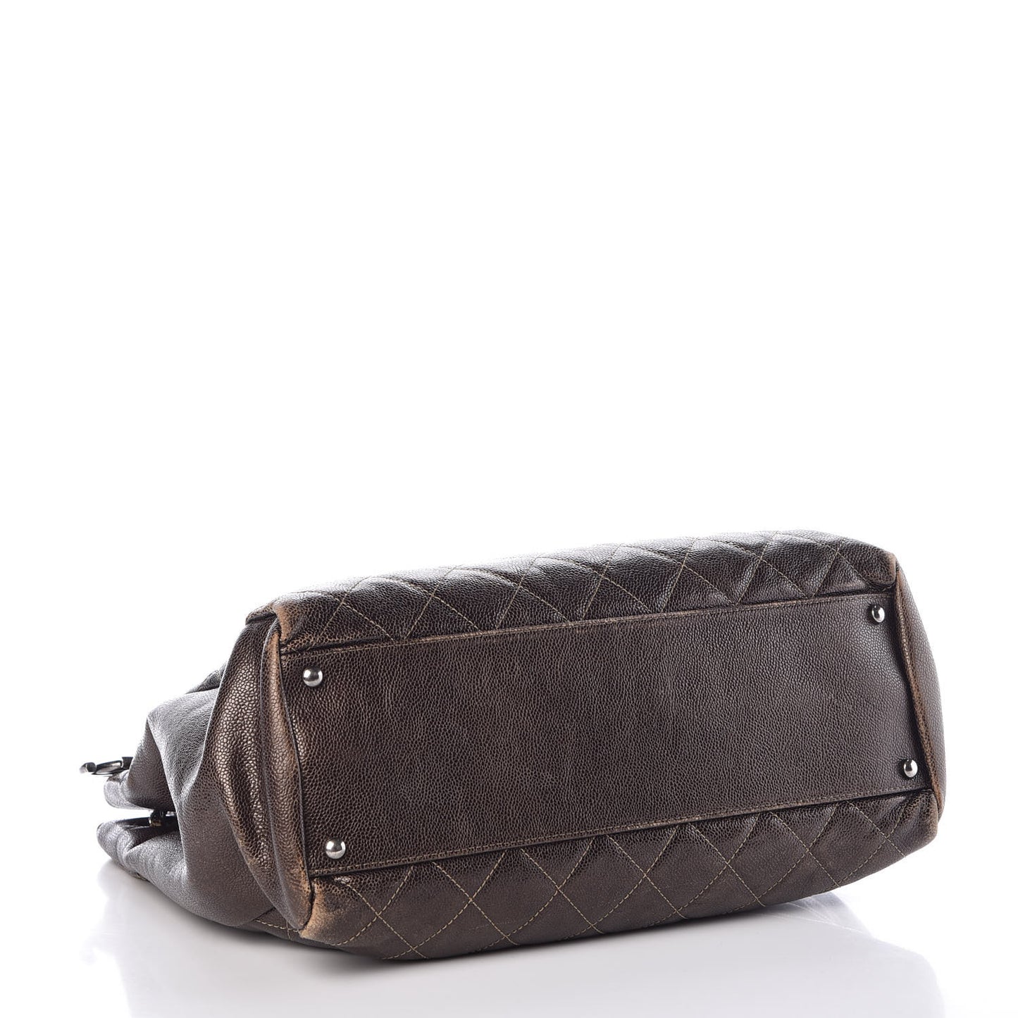 Iridescent Caviar Quilted Tall Chic Shopping Tote Dark Gold