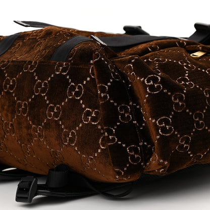 Gucci Velvet GG Monogram Web Medium Double Buckle Backpack Brown Black 10 of 10