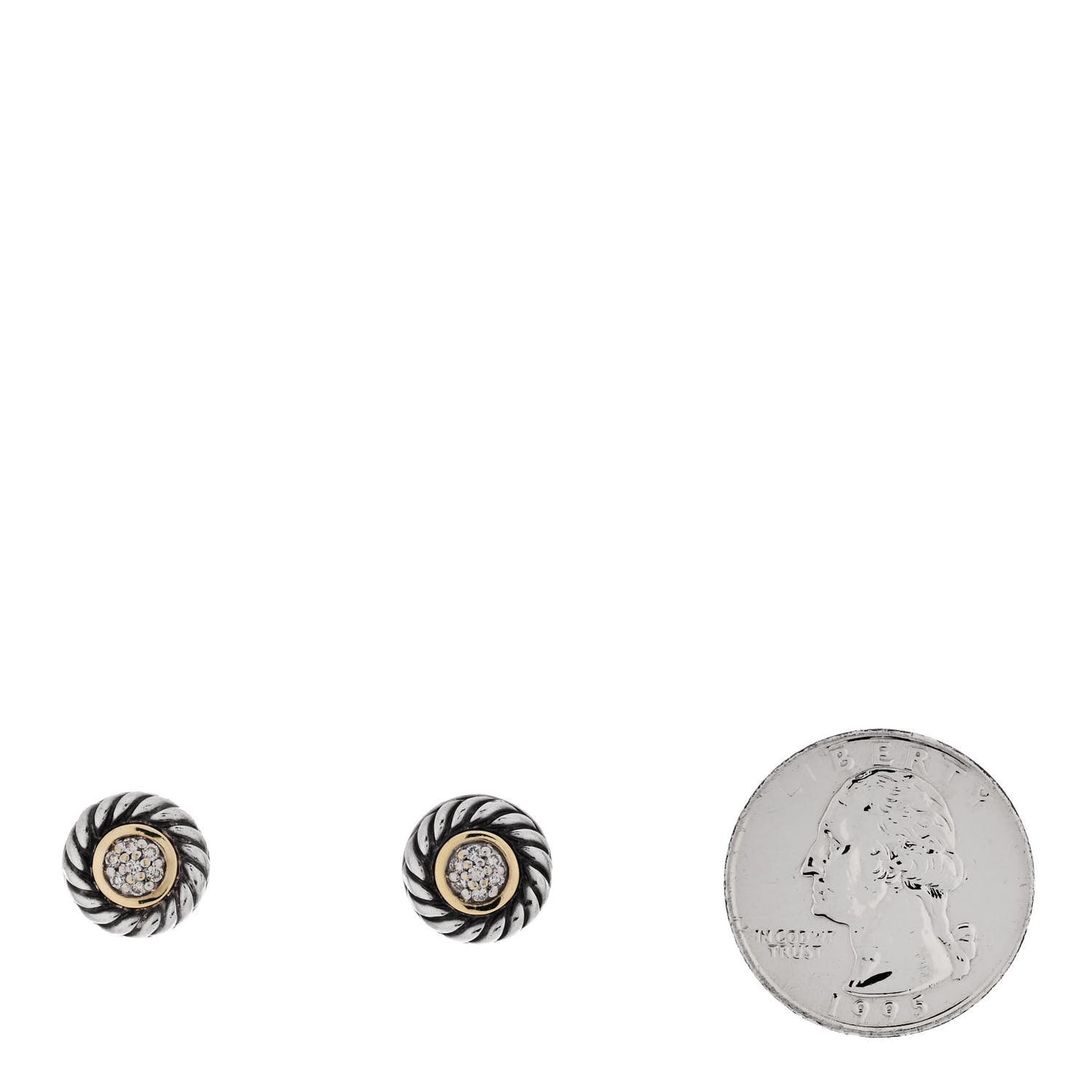 Sterling Silver 18K Yellow Gold Diamond Cookie Cable Earrings