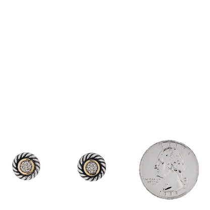 David Yurman Sterling Silver 18K Yellow Gold Diamond Cookie Cable Earrings 2 of 4