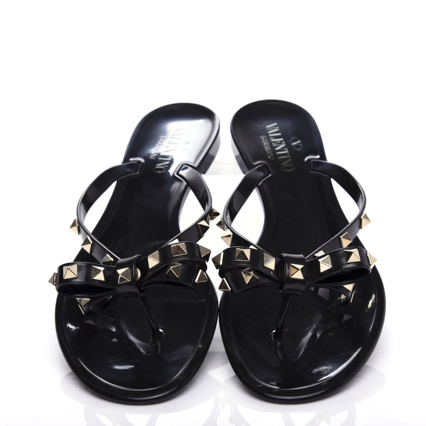 PVC Jelly Rockstud Bow Thong Sandals 40 Black