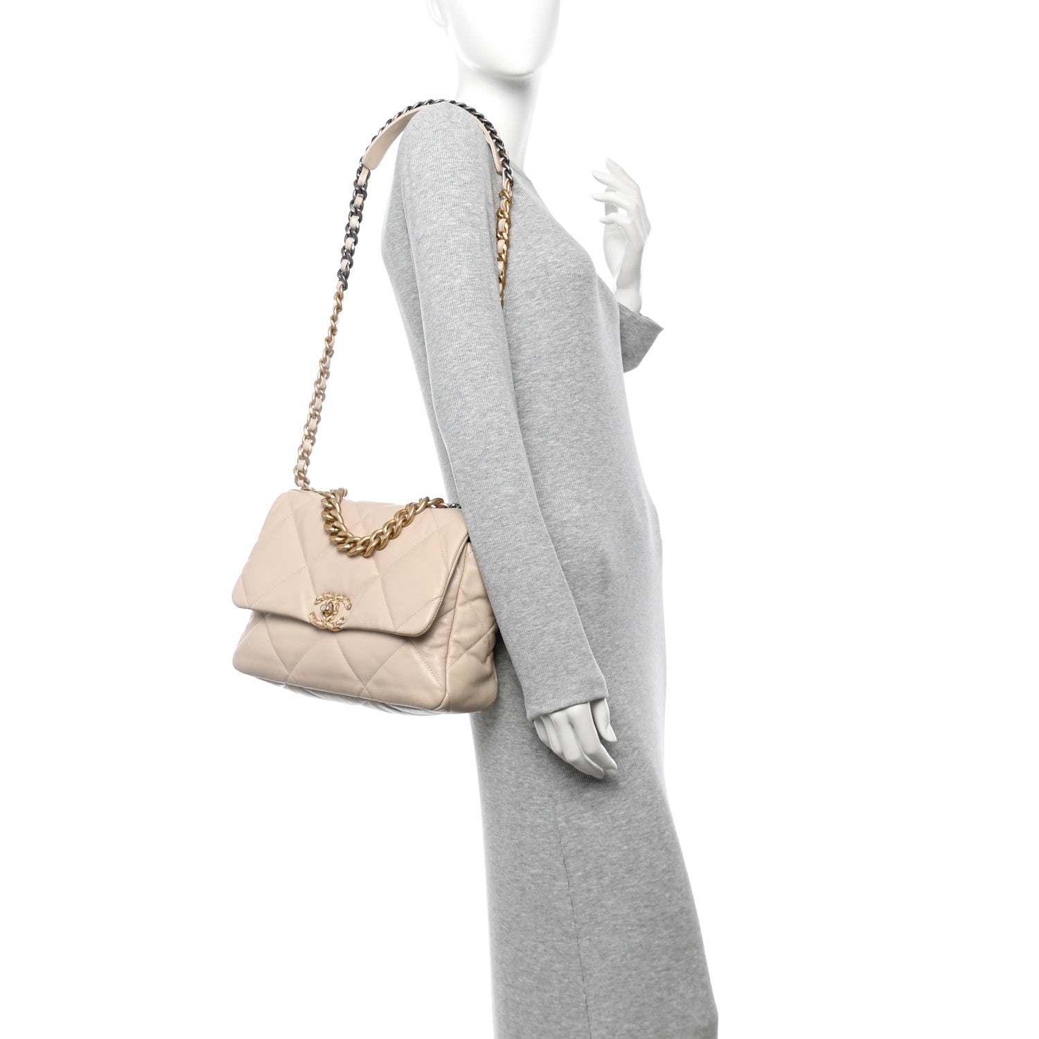 Chanel Goatskin Quilted Large Chanel 19 Flap Light Beige 2 of 12