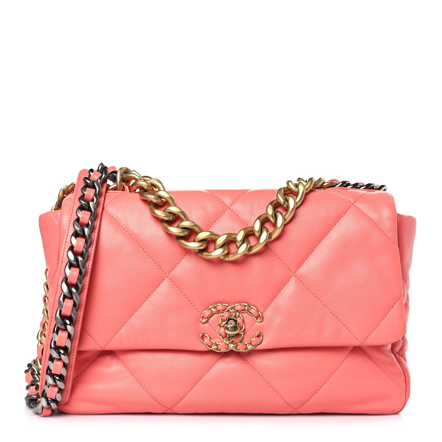 Chanel Goatskin Quilted Large Chanel 19 Flap Coral 1 of 9