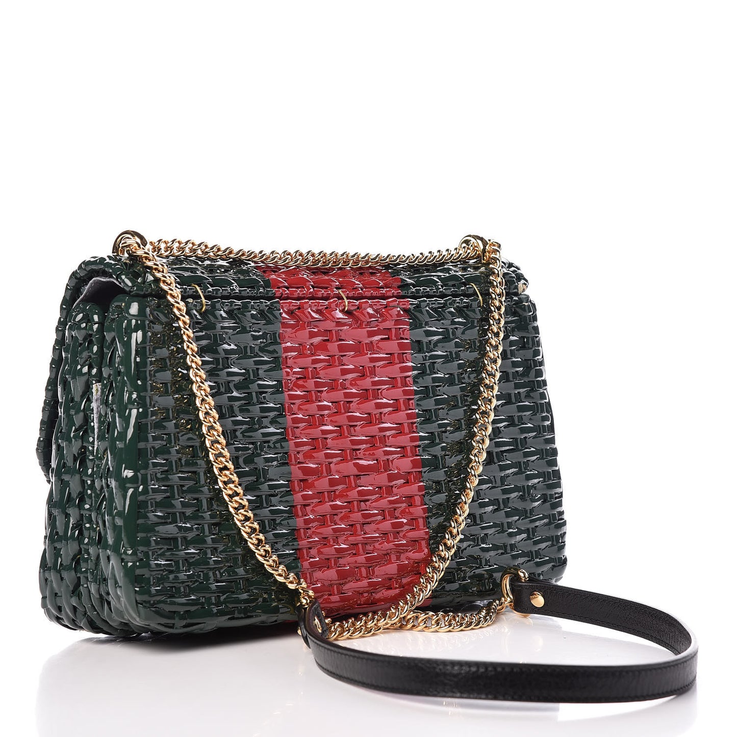 Glazed Wicker Stripe Small Cestino Shoulder Bag Green