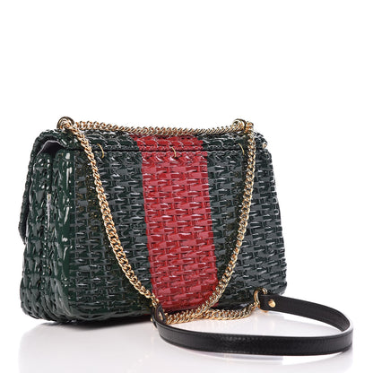 Gucci Glazed Wicker Stripe Small Cestino Shoulder Bag Green 3 of 12