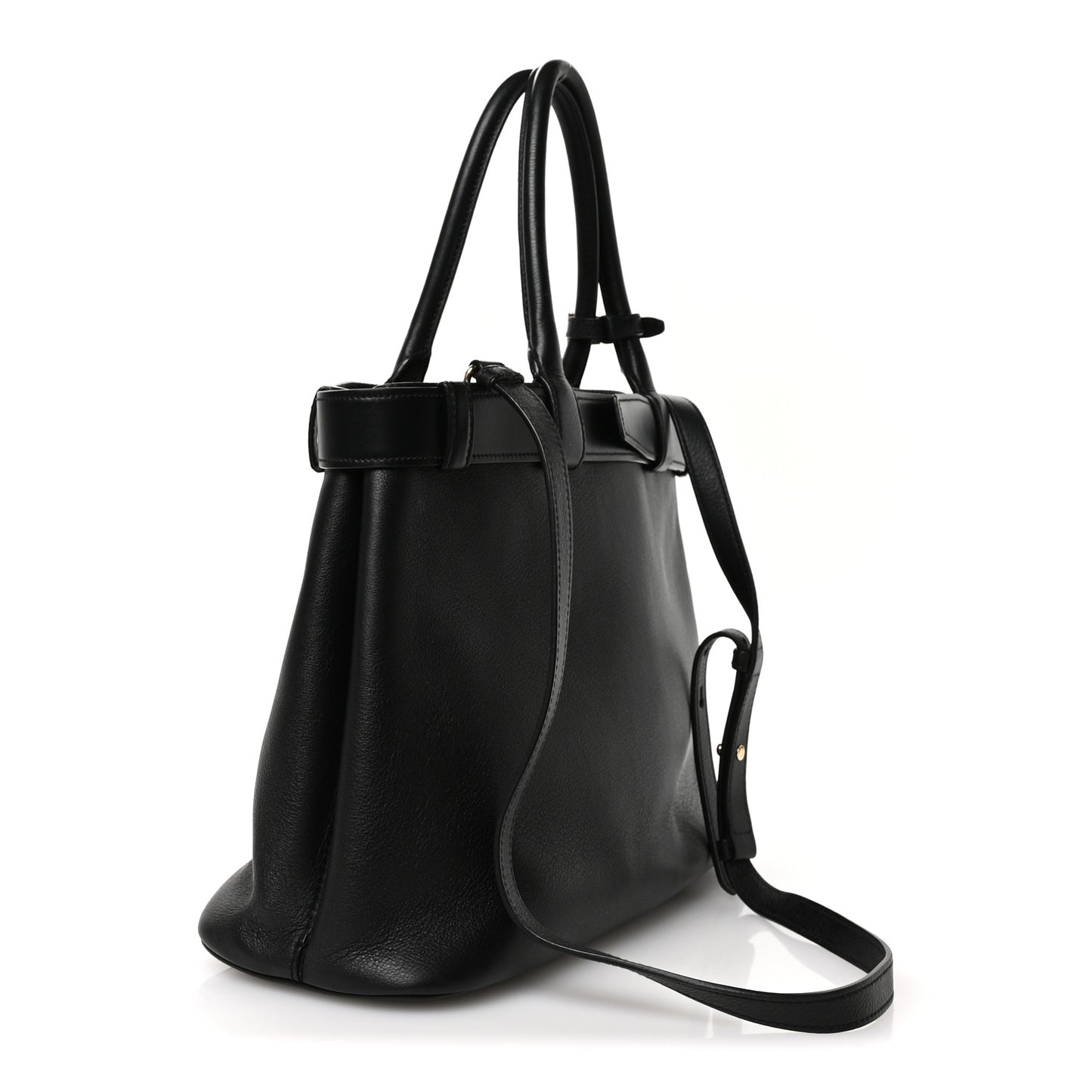 Soft Grain Calfskin Large Buckle Bag With Belt Black