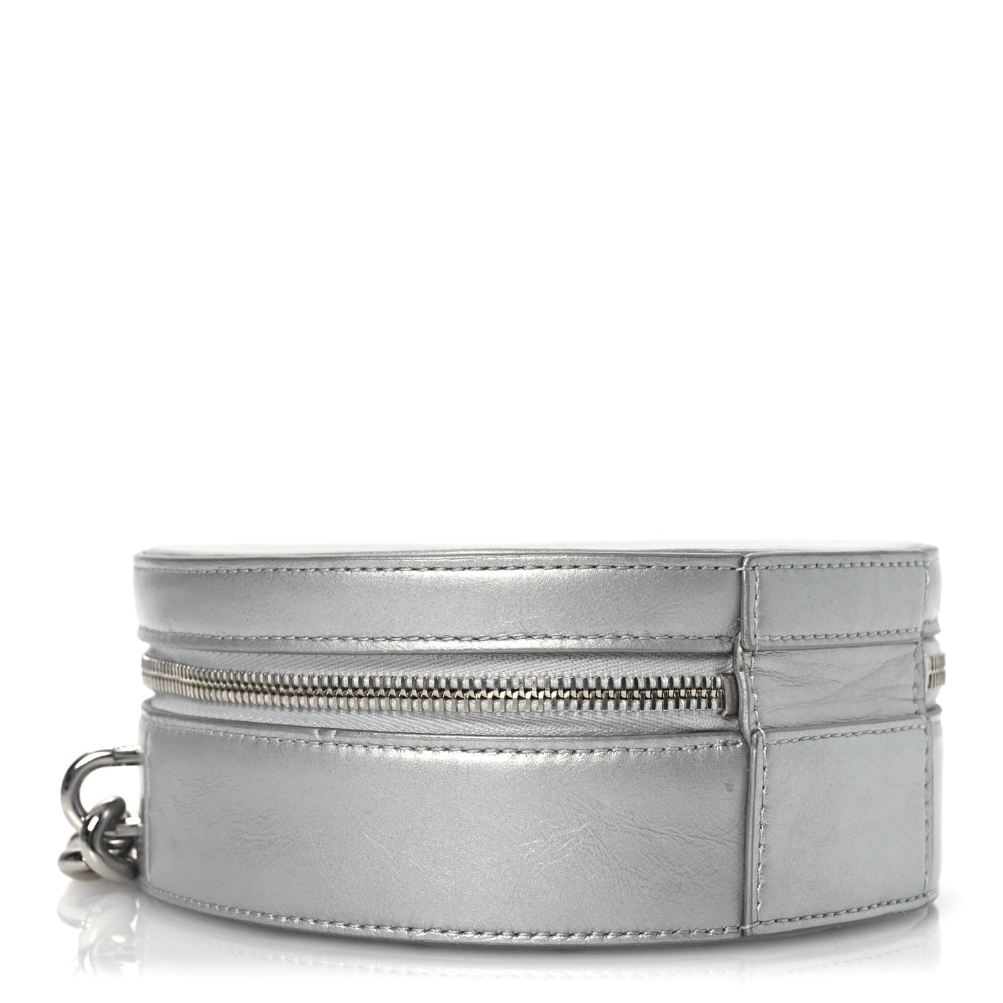 Metallic Glazed Calfskin Round As Earth Evening Bag Silver