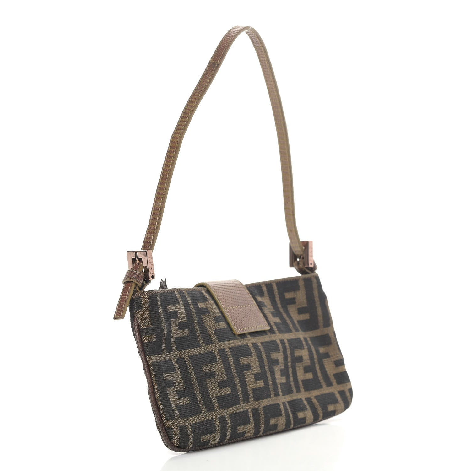 Fendi Zucca Lizard Crystal Bird Baguette Tobacco 3 of 10