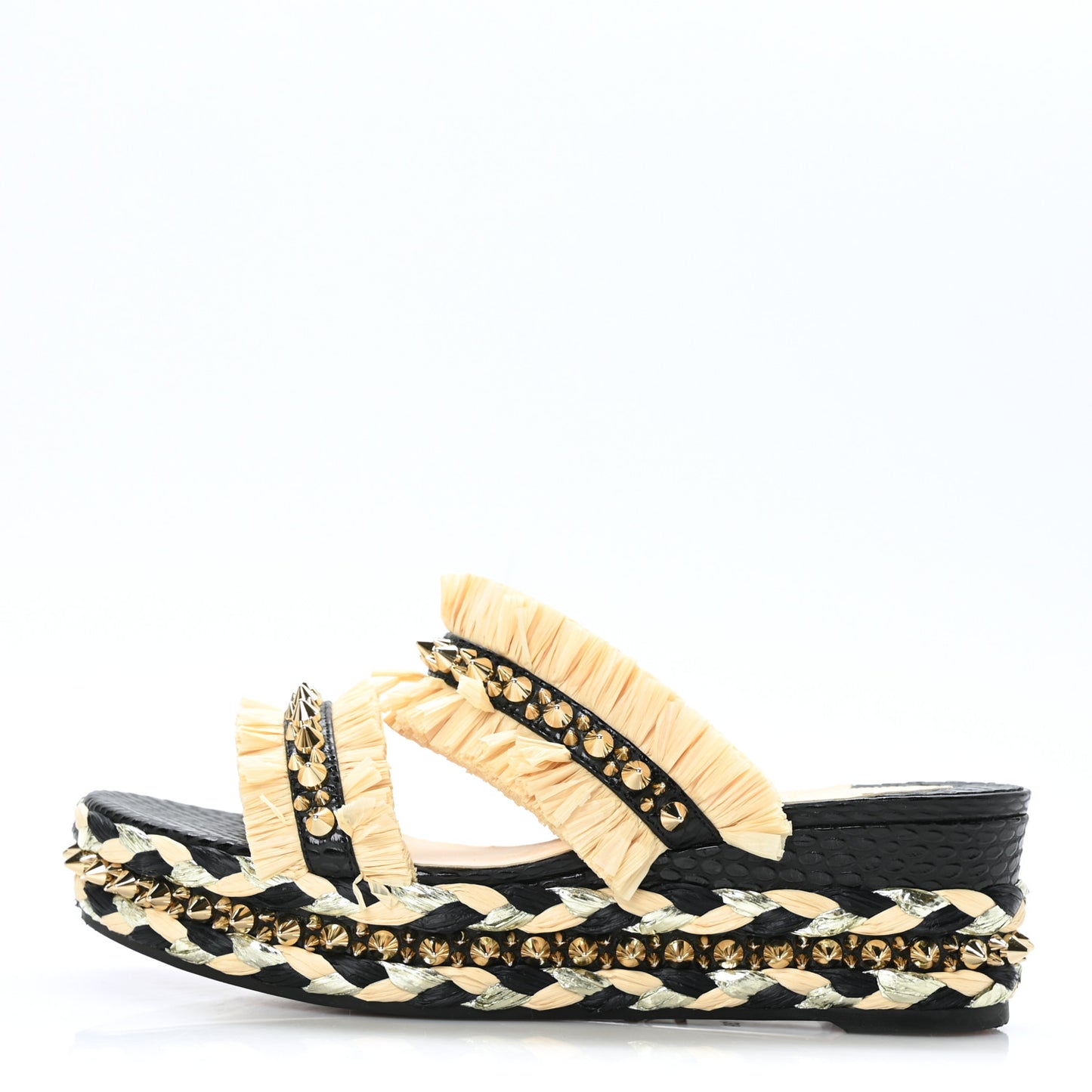 Jurassic Calfskin Rafia Voltinoudou 60 Spike Flatform Sandals 39 Black Savane
