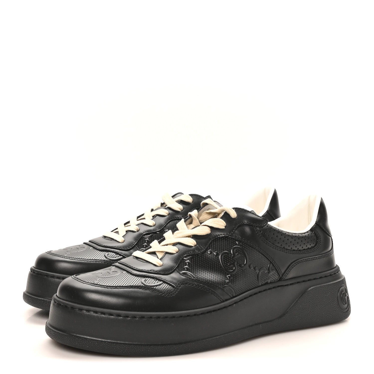 Gucci Calfskin GG Tennis Embossed Perforated Mens Interlocking G 55mm Sneakers 11.5 Black 4 of 10