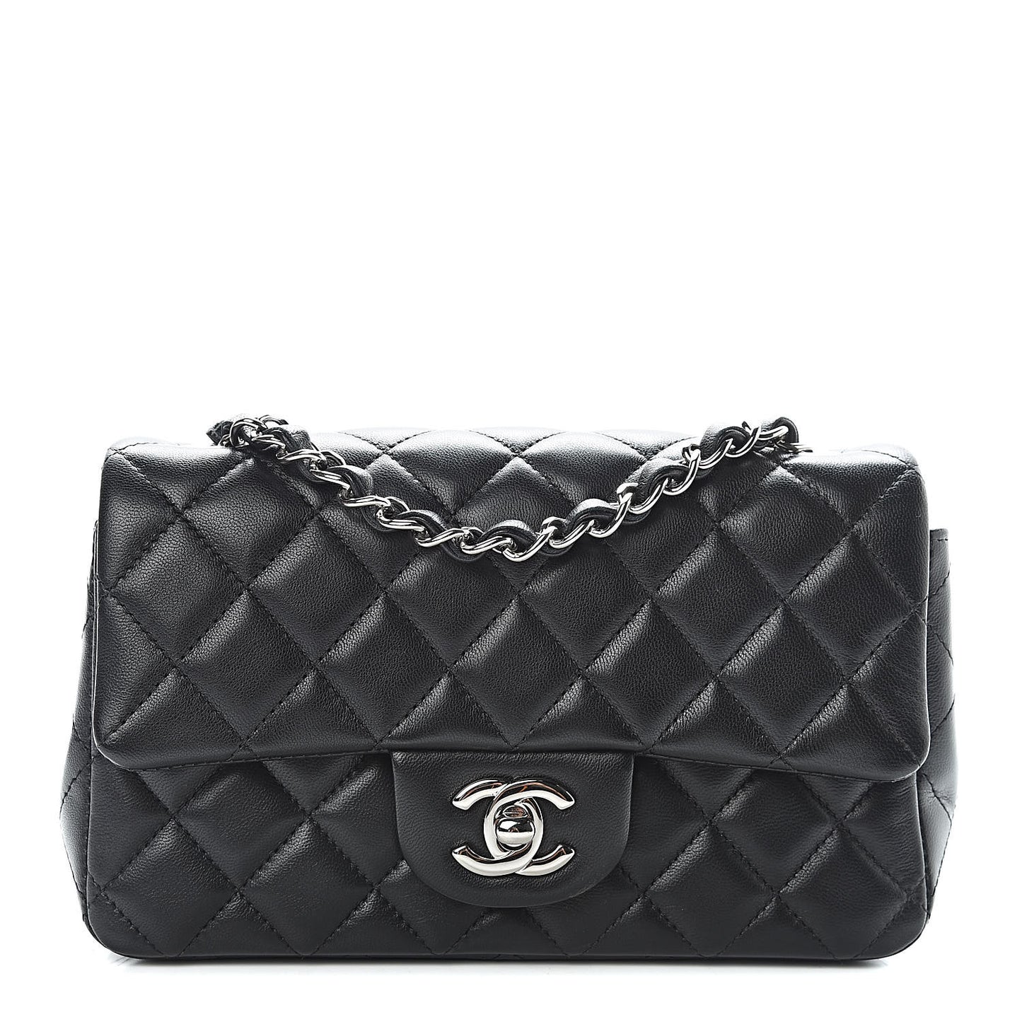 Lambskin Quilted Mini Rectangular Flap Black