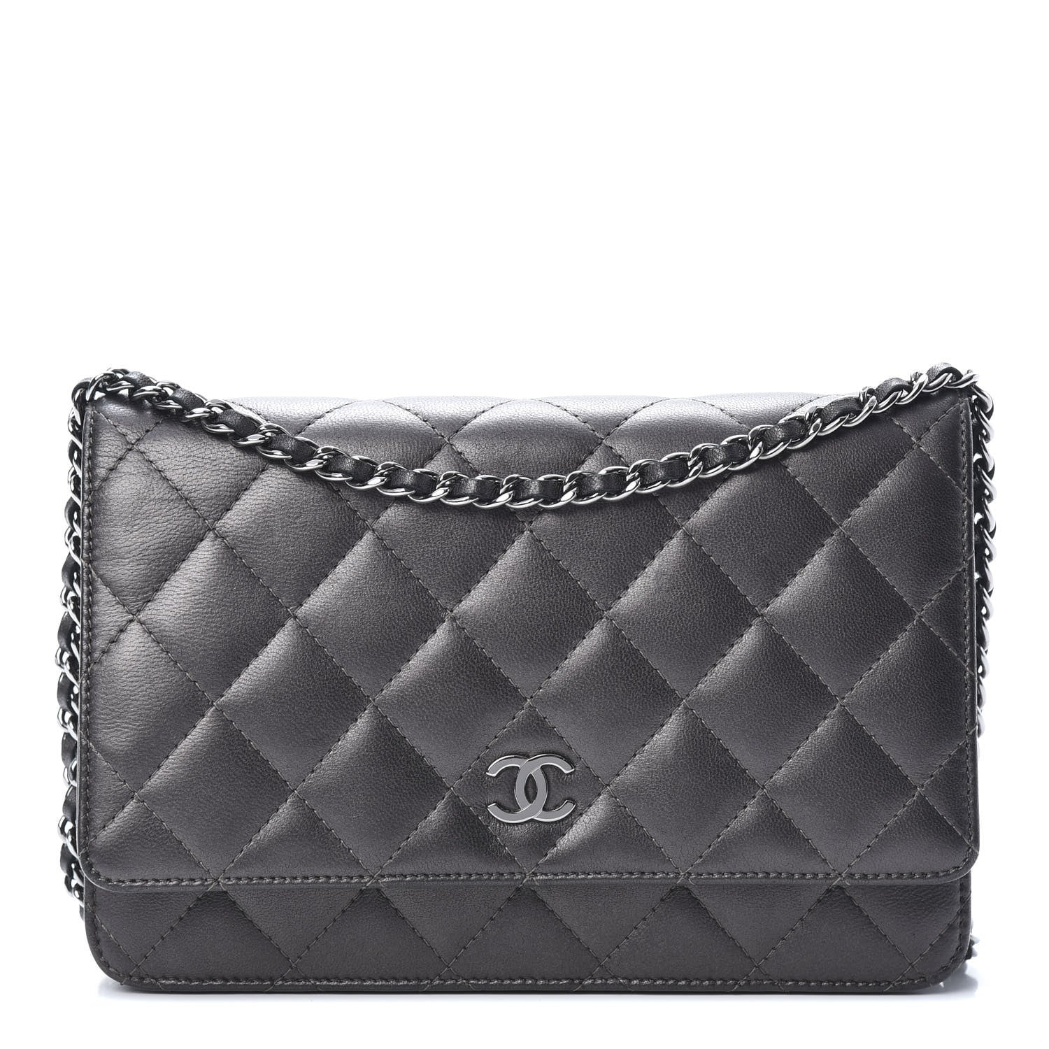 Chanel Iridescent Lambskin Quilted Wallet On Chain WOC Grey 1 of 15