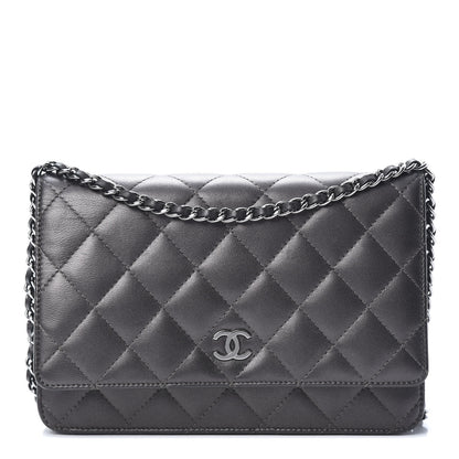 Chanel Iridescent Lambskin Quilted Wallet On Chain WOC Grey 1 of 15