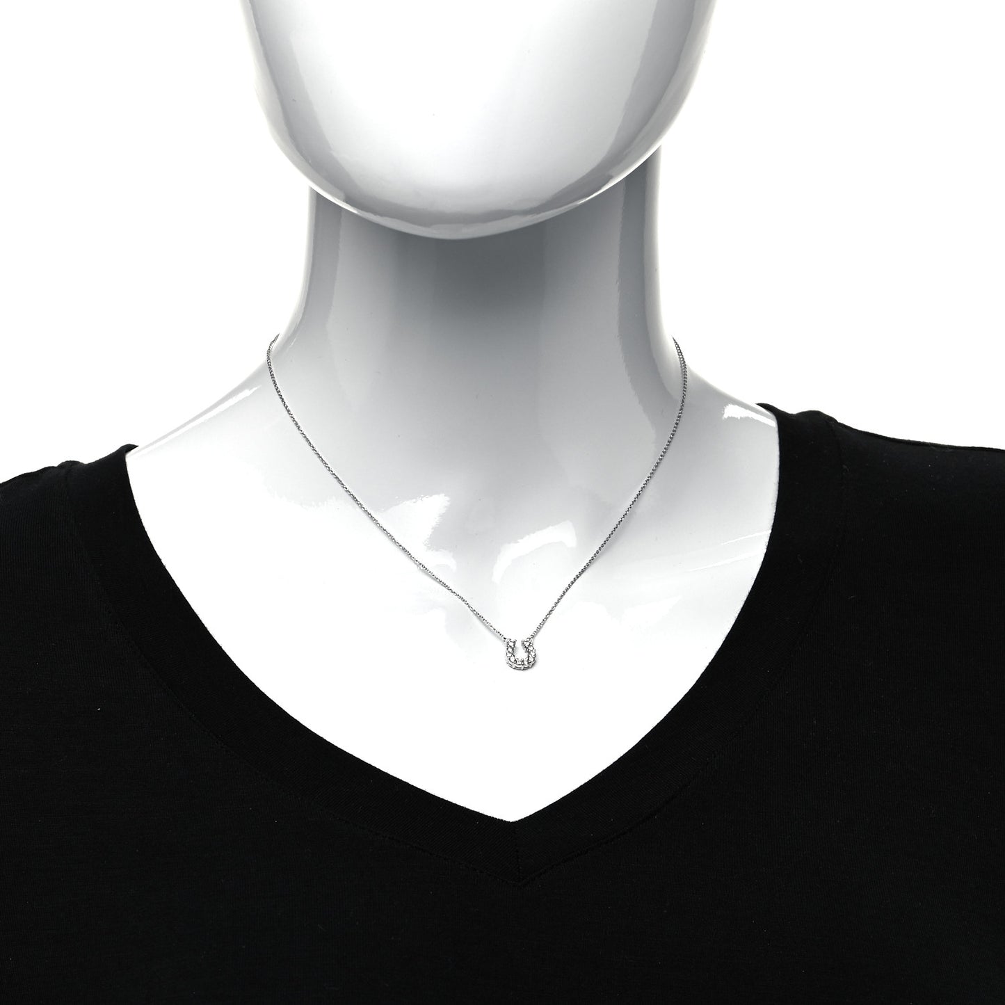 18K White Gold Diamond Horseshoe Pendant Necklace